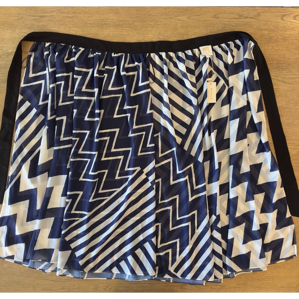 NEW Milly‎ Patchwork Chevron Swimsuit Cover-Up Midi Wrap Skirt-Blue/White-Size S - Picture 5 of 15